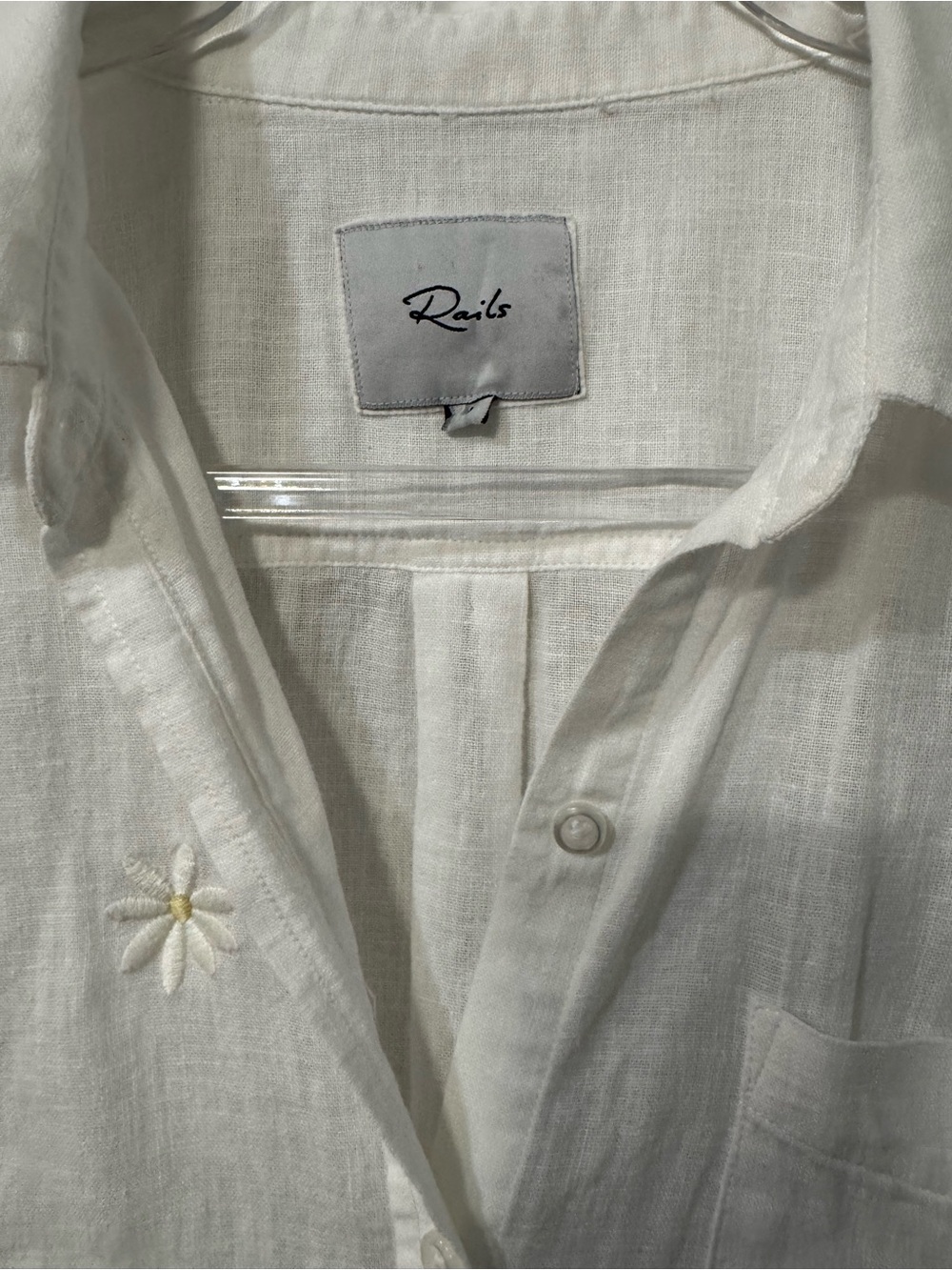Rails Charli Linen Blend Button Down Shirt Daisy Embroidery Size Small - Picture 9 of 13